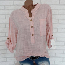 Load image into Gallery viewer, Womens Cotton Linen Stand Collar Shirt Tops Plus Size 5XL White Solid Pocket Womens Shirts 2020 Summer Spring Loose Top Female