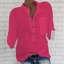 Load image into Gallery viewer, Womens Cotton Linen Stand Collar Shirt Tops Plus Size 5XL White Solid Pocket Womens Shirts 2020 Summer Spring Loose Top Female