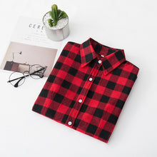 Load image into Gallery viewer, 2020 Women Blouses Brand New Excellent Quality Flannel Red Plaid Shirt Women Cotton Casual Long Sleeve Shirt Tops Lady Clothes