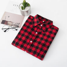 Load image into Gallery viewer, 2020 Women Blouses Brand New Excellent Quality Flannel Red Plaid Shirt Women Cotton Casual Long Sleeve Shirt Tops Lady Clothes