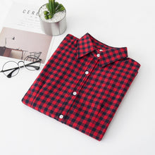 Load image into Gallery viewer, 2020 Women Blouses Brand New Excellent Quality Flannel Red Plaid Shirt Women Cotton Casual Long Sleeve Shirt Tops Lady Clothes