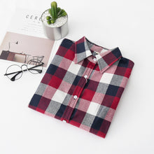 Load image into Gallery viewer, 2020 Women Blouses Brand New Excellent Quality Flannel Red Plaid Shirt Women Cotton Casual Long Sleeve Shirt Tops Lady Clothes