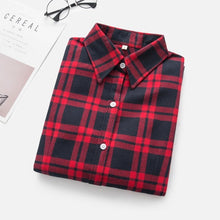 Load image into Gallery viewer, 2020 Women Blouses Brand New Excellent Quality Flannel Red Plaid Shirt Women Cotton Casual Long Sleeve Shirt Tops Lady Clothes