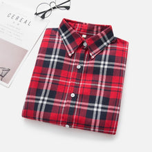 Load image into Gallery viewer, 2020 Women Blouses Brand New Excellent Quality Flannel Red Plaid Shirt Women Cotton Casual Long Sleeve Shirt Tops Lady Clothes