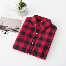 Load image into Gallery viewer, 2020 Women Blouses Brand New Excellent Quality Flannel Red Plaid Shirt Women Cotton Casual Long Sleeve Shirt Tops Lady Clothes
