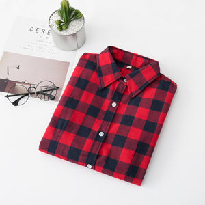 2020 Women Blouses Brand New Excellent Quality Flannel Red Plaid Shirt Women Cotton Casual Long Sleeve Shirt Tops Lady Clothes