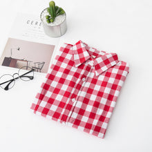 Load image into Gallery viewer, 2020 Women Blouses Brand New Excellent Quality Flannel Red Plaid Shirt Women Cotton Casual Long Sleeve Shirt Tops Lady Clothes
