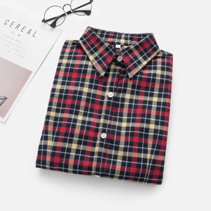 2020 Women Blouses Brand New Excellent Quality Flannel Red Plaid Shirt Women Cotton Casual Long Sleeve Shirt Tops Lady Clothes